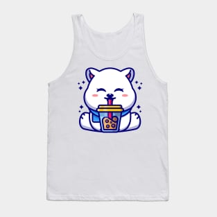 Cute polar bear drinking boba milk tea cartoon Tank Top